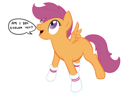 Size: 1305x1014 | Tagged: safe, artist:foxdoge, scootaloo, pegasus, pony, g4, clothes, female, filly, foal, simple background, socks, solo, transparent background