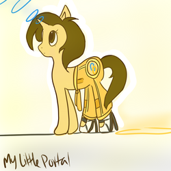 Size: 1000x1000 | Tagged: safe, artist:costmary, chell, clothes, pants, ponified, portal (valve)