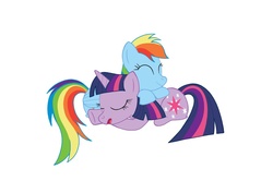 Size: 1024x724 | Tagged: safe, artist:bcrich40, rainbow dash, twilight sparkle, g4, female, lesbian, ship:twidash, shipping, sleeping, smiling