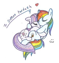 Size: 900x967 | Tagged: safe, artist:fim-adopts, rainbow dash, twilight sparkle, g4, female, heart, hug, lesbian, ship:twidash, shipping