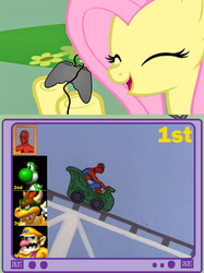 Size: 563x752 | Tagged: safe, fluttershy, pegasus, pony, yoshi, g4, 60s spider-man, bowser, exploitable meme, female, gamershy, male, mare, mario kart, meme, spider-man, super mario, tv meme, wario