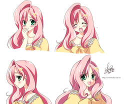 Size: 958x798 | Tagged: safe, artist:sakuranoruu, fluttershy, human, g4, blushing, cute, female, humanized, moe, solo