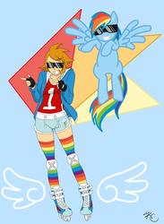 Size: 773x1056 | Tagged: safe, artist:poefish, rainbow dash, human, pony, g4, human ponidox, humanized, natural hair color, redhead, roller skates, sunglasses