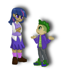 Size: 600x700 | Tagged: safe, artist:odis-odis, spike, twilight sparkle, human, g4, clothes, duo, duo male and female, female, humanized, male, simple background, skirt, transparent background