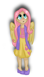 Size: 400x700 | Tagged: safe, artist:odis-odis, fluttershy, human, g4, clothes, dress, female, humanized, simple background, solo, transparent background, winged humanization