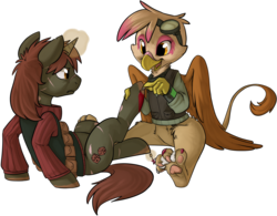 Size: 1280x997 | Tagged: safe, artist:php27, oc, oc only, oc:double tap, oc:paharita, griffon, fallout equestria, fallout equestria: anywhere but here, fanfic art, goggles, hooficure, hooves, paw pads, paws, pedicure, simple background, transparent background