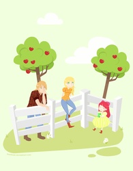 Size: 1127x1446 | Tagged: safe, artist:tinrobo, apple bloom, applejack, big macintosh, human, g4, apple siblings, fence, humanized