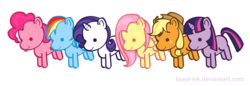 Size: 1160x400 | Tagged: safe, artist:tinrobo, applejack, fluttershy, pinkie pie, rainbow dash, rarity, twilight sparkle, g4, chibi, cute, mane six