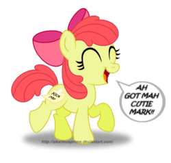 Size: 900x855 | Tagged: safe, artist:aleximusprime, apple bloom, earth pony, pony, g4, eyes closed, female, filly, foal, simple background, solo, speech bubble, transparent background