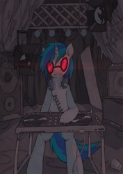 Size: 1060x1500 | Tagged: safe, artist:lonelycross, dj pon-3, vinyl scratch, pony, unicorn, g4, dark, female, glasses, glowing eyes, mare, solo