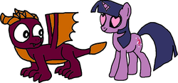 Size: 785x368 | Tagged: safe, artist:blackrhinoranger, twilight sparkle, dragon, pony, g4, crossover, crossover shipping, female, male, shipping, spyro the dragon, spyro the dragon (series), straight, twiro
