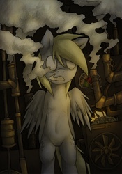 Size: 838x1200 | Tagged: safe, artist:lonelycross, derpy hooves, pegasus, pony, g4, female, mare, smoke
