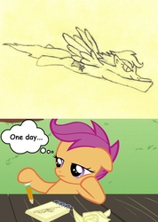 Size: 460x645 | Tagged: safe, artist:lee-sherman, scootaloo, g4, daydream, older, older scootaloo, scootaloo can't fly
