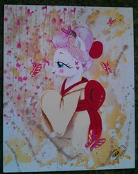 Size: 764x960 | Tagged: safe, artist:peachpalette, fluttershy, g4, clothes, geisha, kimono (clothing), photo, traditional art