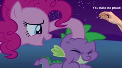Size: 960x541 | Tagged: safe, edit, edited screencap, screencap, pinkie pie, spike, dragon, earth pony, pony, g4, eyes closed, female, hand, male, mare, noogie