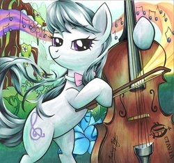 Size: 1024x957 | Tagged: safe, artist:muffyn-man, octavia melody, earth pony, pony, g4, cello, everfree forest, female, mare, music, musical instrument, solo, traditional art