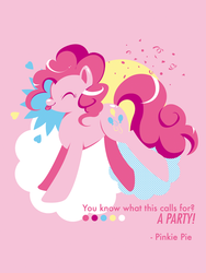 Size: 525x700 | Tagged: safe, artist:tinrobo, pinkie pie, earth pony, pony, g4, eyes closed, female, mare, quote, solo, text, tongue out