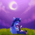 Size: 600x600 | Tagged: safe, artist:cheerubi, night light, twilight sparkle, pony, unicorn, g4, duo, father and child, father and daughter, female, filly, grass, horn, lying down, male, meteor shower, moon, night, smiling, snuggling, stars