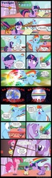 Size: 900x3078 | Tagged: safe, artist:mlp-silver-quill, pinkie pie, pumpkin cake, rainbow dash, twilight sparkle, earth pony, pegasus, pony, unicorn, comic:waiting games, g4, babylight sparkle, comic, dialogue, diaper, disguise, hiatus, hilarious in hindsight, male, parody, ponyloaf, prank, show accurate, superman, unicorn twilight, wig
