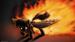 Size: 2000x1125 | Tagged: safe, artist:esuka, wild fire, pony, g4, female, fire, solo