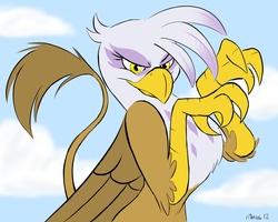 Size: 1280x1025 | Tagged: safe, artist:ribnose, gilda, griffon, g4, claws, female, sky background, solo