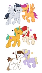 Size: 828x1438 | Tagged: dead source, safe, artist:invaderaveryx3, dinky hooves, pipsqueak, rumble, scootaloo, snails, twist, earth pony, pegasus, pony, unicorn, g4, adult, female, kissing, male, mare, older, ship:dinkysqueak, ship:rumbloo, ship:snailstwist, shipping, stallion, straight