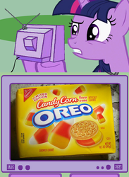 Size: 563x771 | Tagged: safe, twilight sparkle, pony, g4, exploitable meme, food, meme, oreo, tv meme