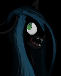 Size: 800x1000 | Tagged: dead source, safe, artist:vannamelon, queen chrysalis, changeling, changeling queen, g4, black background, bust, fangs, female, looking back, open mouth, sharp teeth, simple background, solo, teeth