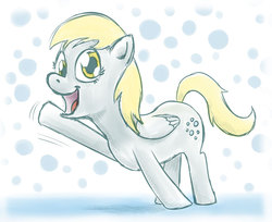 Size: 800x653 | Tagged: safe, artist:fadri, derpy hooves, pegasus, pony, g4, abstract background, bubble, female, looking at you, mare, smiling, solo, waving