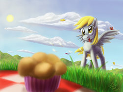 Size: 900x675 | Tagged: safe, artist:tsitra360, derpy hooves, pegasus, pony, g4, female, mare, muffin, solo