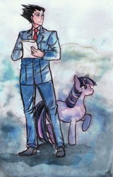 Size: 513x800 | Tagged: safe, artist:waprom, twilight sparkle, human, turnabout storm, g4, ace attorney, crossover, phoenix wright, traditional art