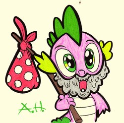 Size: 4662x4619 | Tagged: safe, artist:strongpony, spike, dragon quest, g4, 2012, absurd resolution, beard, description in comments, hobo, hobo spike, scene interpretation, traditional art