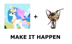 Size: 1335x818 | Tagged: safe, princess celestia, g4, all caps, chaos kin, exploitable meme, kid icarus, kid icarus: uprising, make it happen, meme, meta