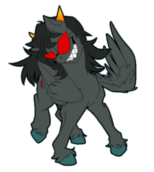 Size: 509x569 | Tagged: safe, artist:azzly, pegasus, pony, colored glasses, colored hooves, female, homestuck, mare, ponified, realistic horse legs, sharp teeth, simple background, solo, species swap, sunglasses, teeth, terezi pyrope, transparent background, troll (homestuck)