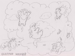 Size: 3263x2442 | Tagged: safe, artist:santanon, fluffy pony, pegasus, pony, cloud, cloudy, fluffy pony original art, high res, imagination