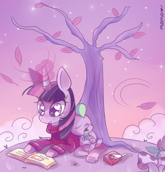 Size: 700x728 | Tagged: safe, artist:ipun, spike, twilight sparkle, g4, clothes, heart eyes, juice, juice box, sweater