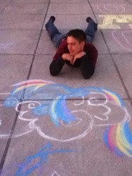 Size: 720x960 | Tagged: safe, rainbow dash, g4, brony, chalk, chalk drawing, irl, meta, street art, traditional art