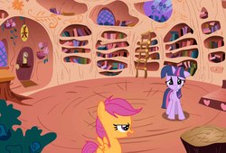 Size: 3768x2556 | Tagged: safe, artist:bronycurious, scootaloo, twilight sparkle, g4, golden oaks library, high res, sisterhooves slighted