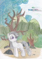 Size: 900x1257 | Tagged: dead source, safe, artist:enigmaticfrustration, marble pie, oc, earth pony, pony, g4, blank flank, tree, wonderbolts