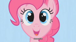 Size: 640x355 | Tagged: safe, screencap, pinkie pie, earth pony, pony, g4, female, looking at you, mare, solo, youtube caption