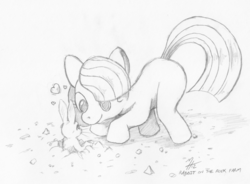 Size: 900x664 | Tagged: safe, artist:tehflah, marble pie, earth pony, pony, rabbit, g4, female, mare, sketch