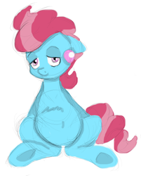 Size: 361x450 | Tagged: safe, artist:sb, cup cake, earth pony, pony, g4, bedroom eyes, chubby, female, hooves, solo