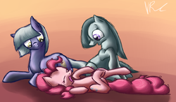 Size: 1200x700 | Tagged: safe, artist:nos-talgia, limestone pie, marble pie, pinkie pie, g4, pie sisters