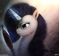 Size: 1024x968 | Tagged: safe, artist:tarantad0, rarity, pony, g4, abstract background, crying, female, mare, mirror, solo