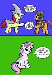 Size: 376x540 | Tagged: safe, artist:rydelfox, apple bloom, scootaloo, sweetie belle, g4, comic, cutie mark crusaders, ninja looting, piracy, pirate