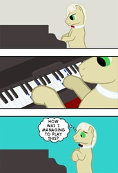 Size: 390x570 | Tagged: safe, artist:rydelfox, frederic horseshoepin, earth pony, pony, g4, achievements in ignorance, comic, dexterous hooves, male, musical instrument, piano, solo, stallion