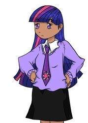 Size: 750x1050 | Tagged: safe, artist:yummixx2, twilight sparkle, human, g4, clothes, dark skin, humanized, skirt