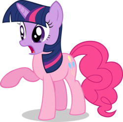 Size: 900x896 | Tagged: safe, artist:wandertones, pinkie pie, twilight sparkle, pony, g4, body swap, female, head swap, simple background, solo, transparent background