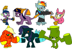 Size: 2268x1557 | Tagged: safe, artist:blackrhinoranger, applejack, fluttershy, pinkie pie, rainbow dash, rarity, spike, twilight sparkle, dragon, g4, dragonified, mane six, skylanders, spyro the dragon, spyro the dragon (series), twilidragon