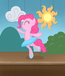 Size: 1629x1911 | Tagged: safe, artist:manateemckenzie, pinkie pie, earth pony, pony, g4, ballerina, ballet slippers, bipedal, duo, eyes closed, female, mare, pinkarina, shoes, stage